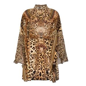 Camilla Crystal Silk Chiffon Blouse Leopard Print Cutout Medium NWT